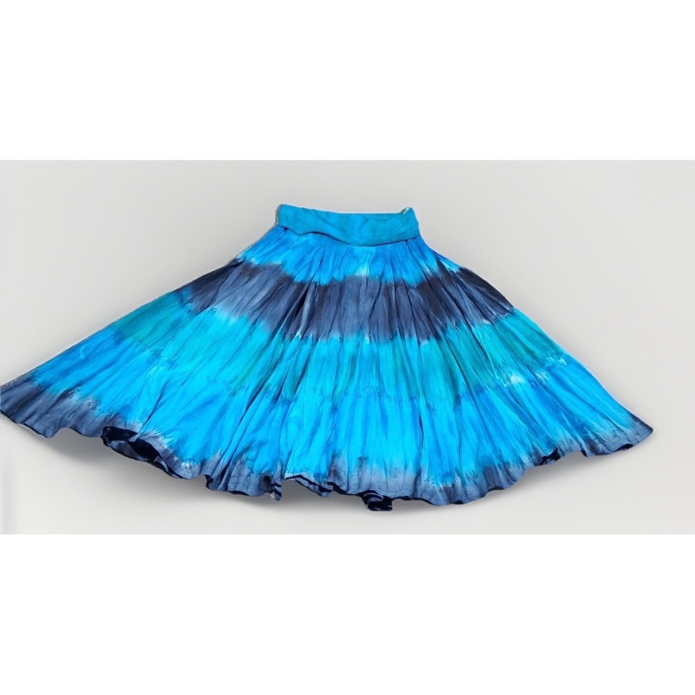 Cute Options Blue Tie Dye‎ Cotton Boho Midi Skirt Small Turquoise Navy Pleated